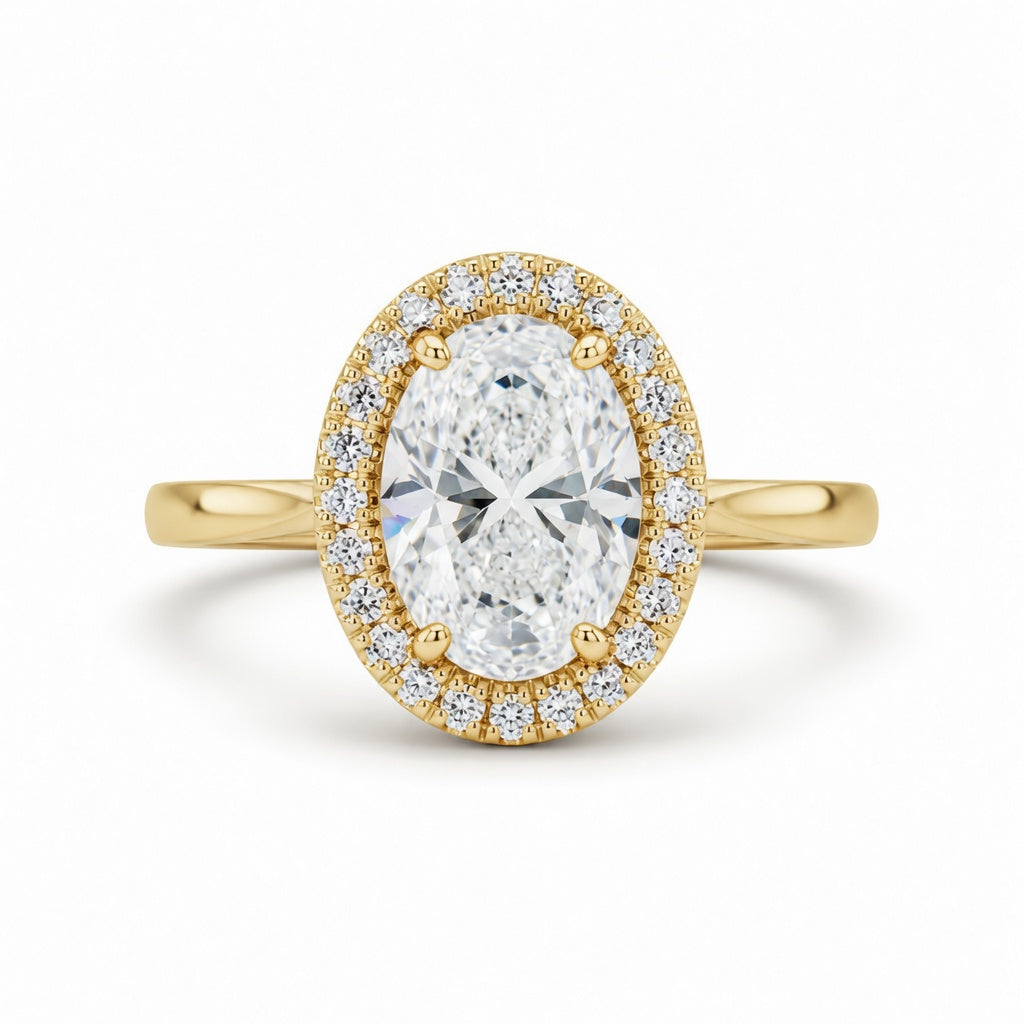 2.00 CT Oval Cut Lab-Grown Diamond Double Hidden Halo Engagement Ring in 14K White Gold – Classic Celebrity Style Design
