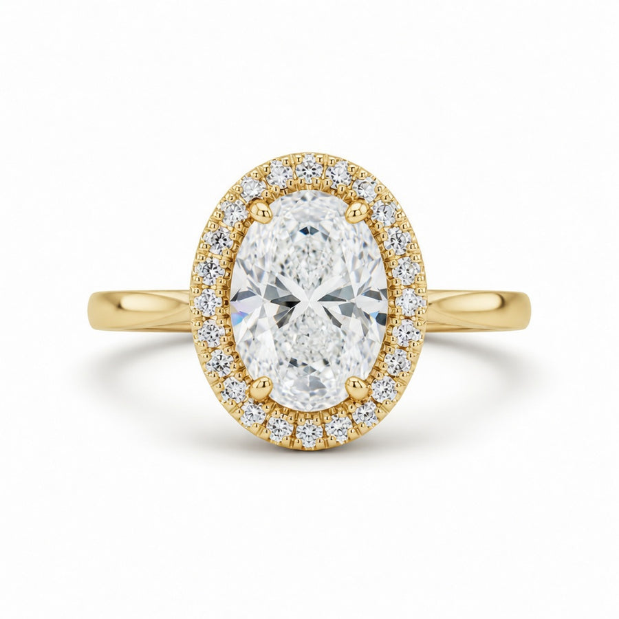 2.00 CT Oval Cut Lab-Grown Diamond Double Hidden Halo Engagement Ring in 14K White Gold – Classic Celebrity Style Design