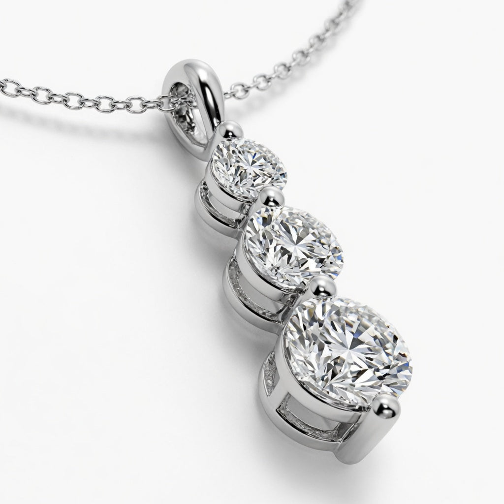 1.50 Carat Round Lab-Grown Diamond Three-Stone Drop Pendant VS1 D-F 14K White Gold with Adjustable Chain