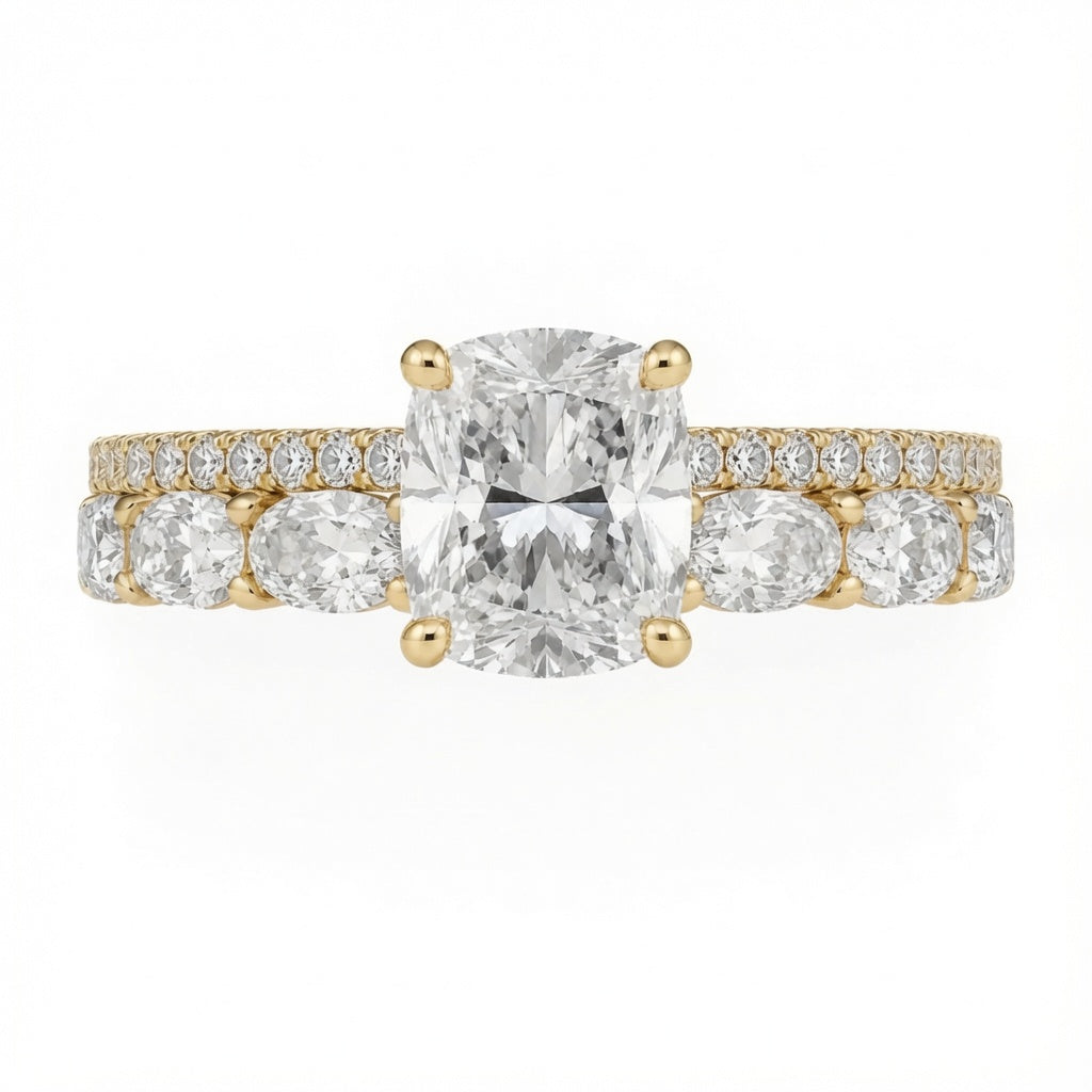 3.00 CT Cushion Cut Lab-Grown Diamond 2PCS Bridal Set in 14K White Gold – Brilliant Cut Wedding Ring Design