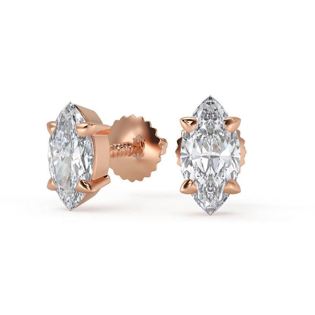 2.5 Ct Marquise Cut Basket Stud Diamond Earrings VS1 D Screw Back