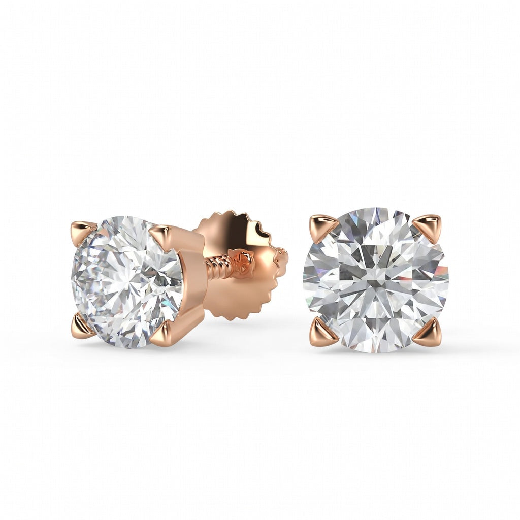 1.5 Ct Round Cut Basket Stud Diamond Earrings VS1 D Screw Back