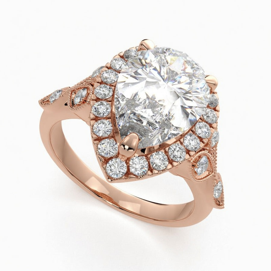Ada 1.35 Carat Pear Cut Halo Pave Engagement Ring
