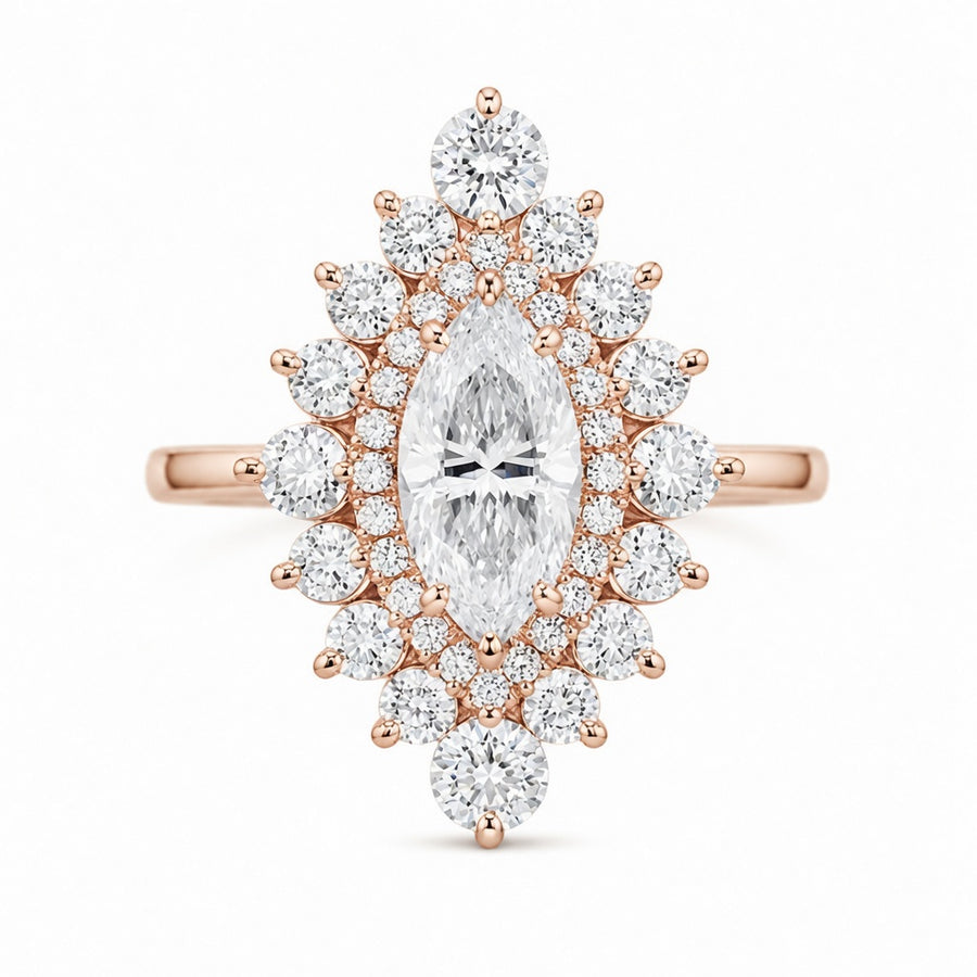1.68 CT Marquise Cut Lab-Grown Diamond Double Halo Engagement Ring in 14K White Gold – Cathedral Shank Bridal Design