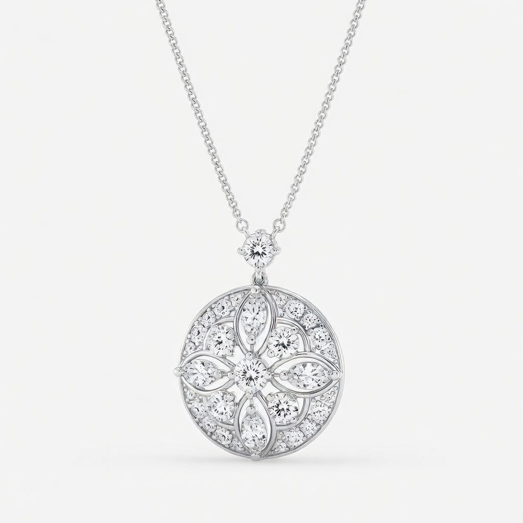 2.00 CTW Round and Marquise Lab-Grown Diamond Vintage Pendant (D–F / VS1–VS2)