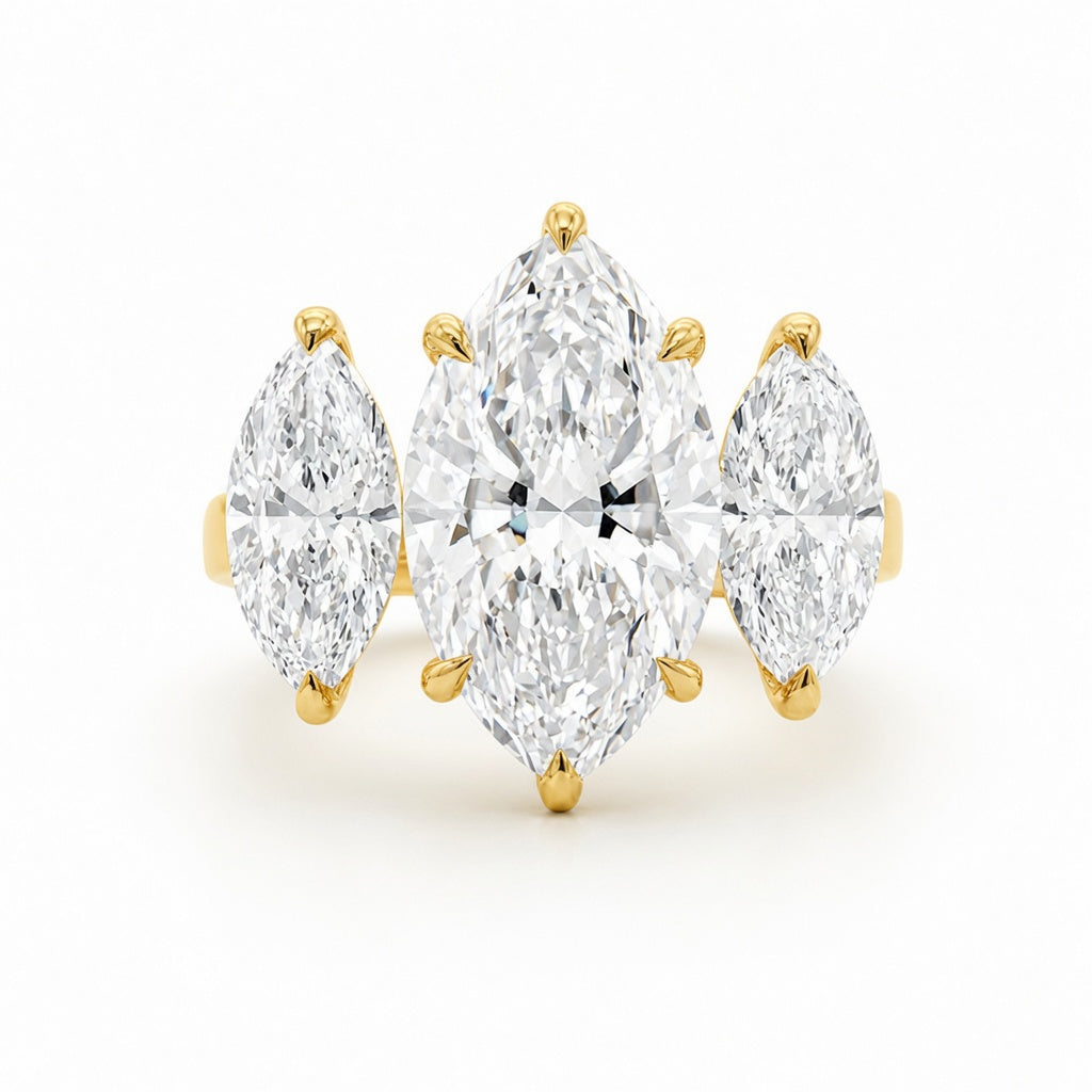 3.00 CT Marquise Lab-Grown Diamond Three-Stone Engagement Ring in 14K White Gold – Classic Trilogy Design