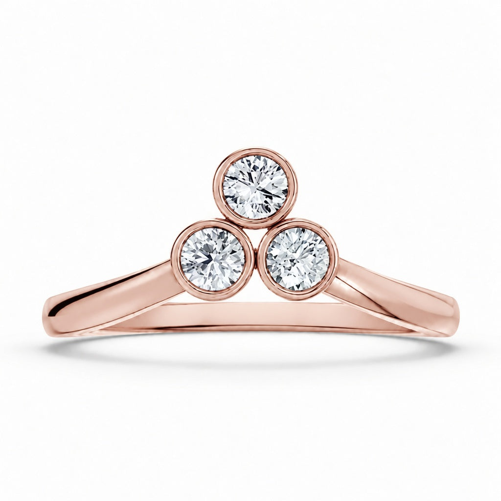 1.50 CT Round Cut Lab-Grown Diamond Three-Stone Engagement Ring in 14K White Gold – Minimalist Bezel Set V Shape Design