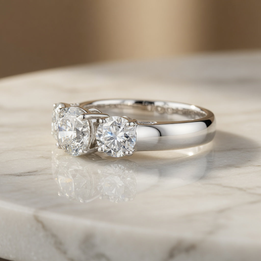 2.50 CT Lab-Grown Diamond Three-Stone Engagement Ring in 14K White Gold – Classic Trilogy Design