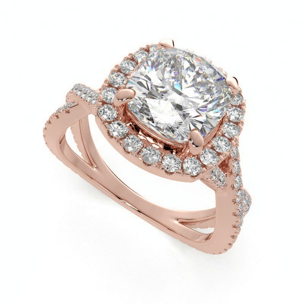 Ophelia 1.35 Carat Cushion Cut Pave Halo Split Shank Engagement Ring