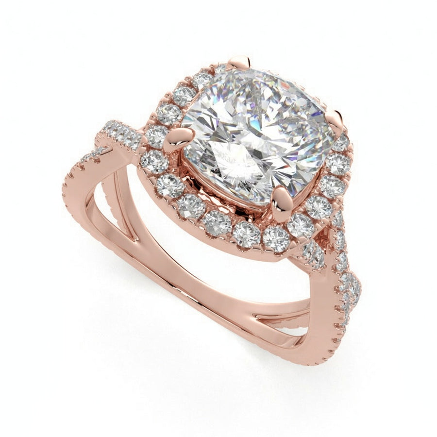 Ophelia 1.35 Carat Cushion Cut Pave Halo Split Shank Engagement Ring