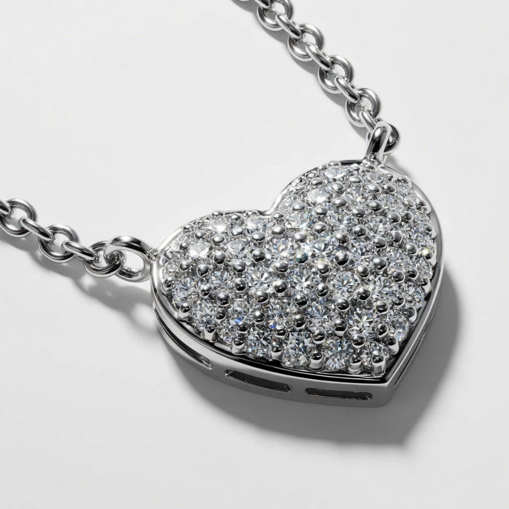14K White Gold Pavé Heart Lab-Grown Diamond Pendant (1.05 CTW – D–F / VS1–VS2)