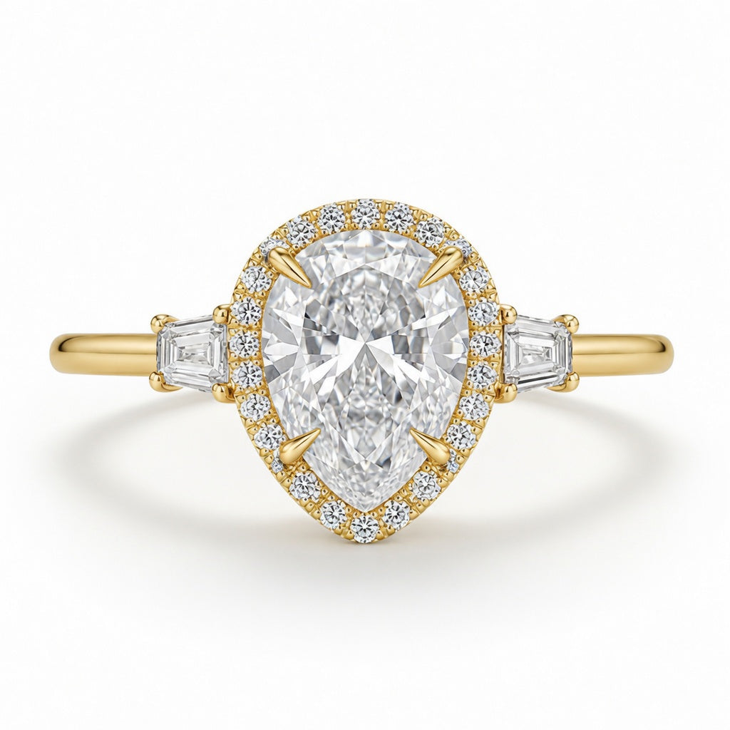 6.00 CT Pear Cut Lab-Grown Diamond Three-Stone Engagement Ring in 14K White Gold – Pear Shaped Wedding Design