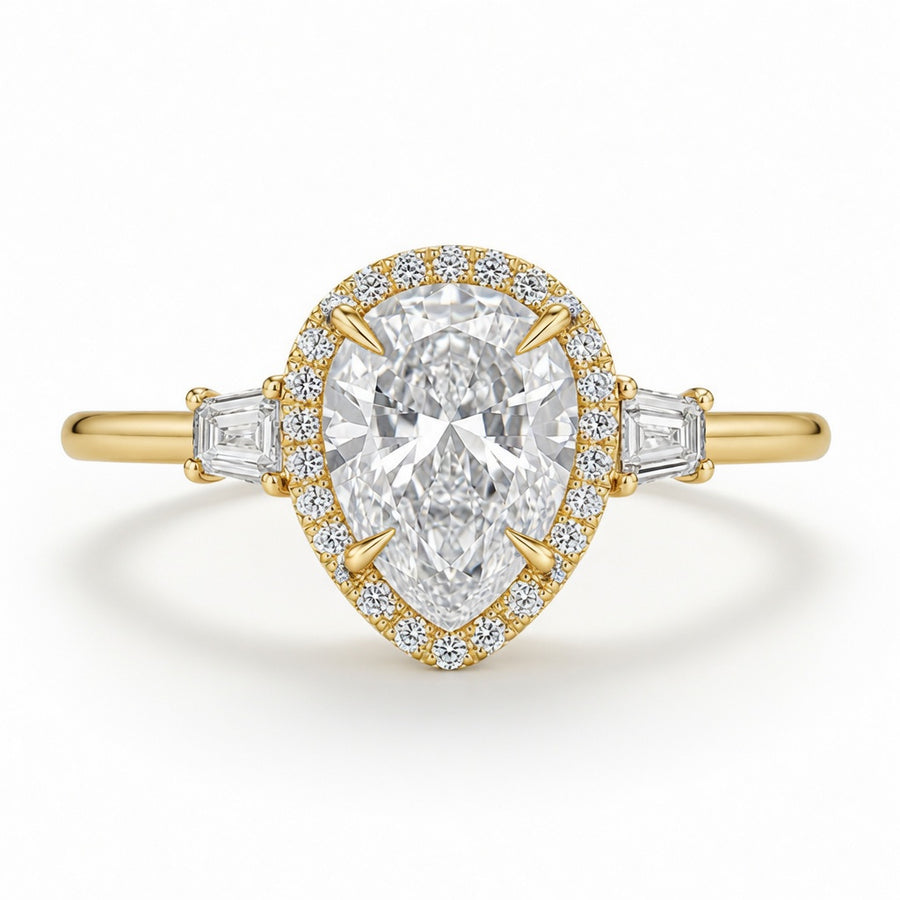 6.00 CT Pear Cut Lab-Grown Diamond Three-Stone Engagement Ring in 14K White Gold – Pear Shaped Wedding Design