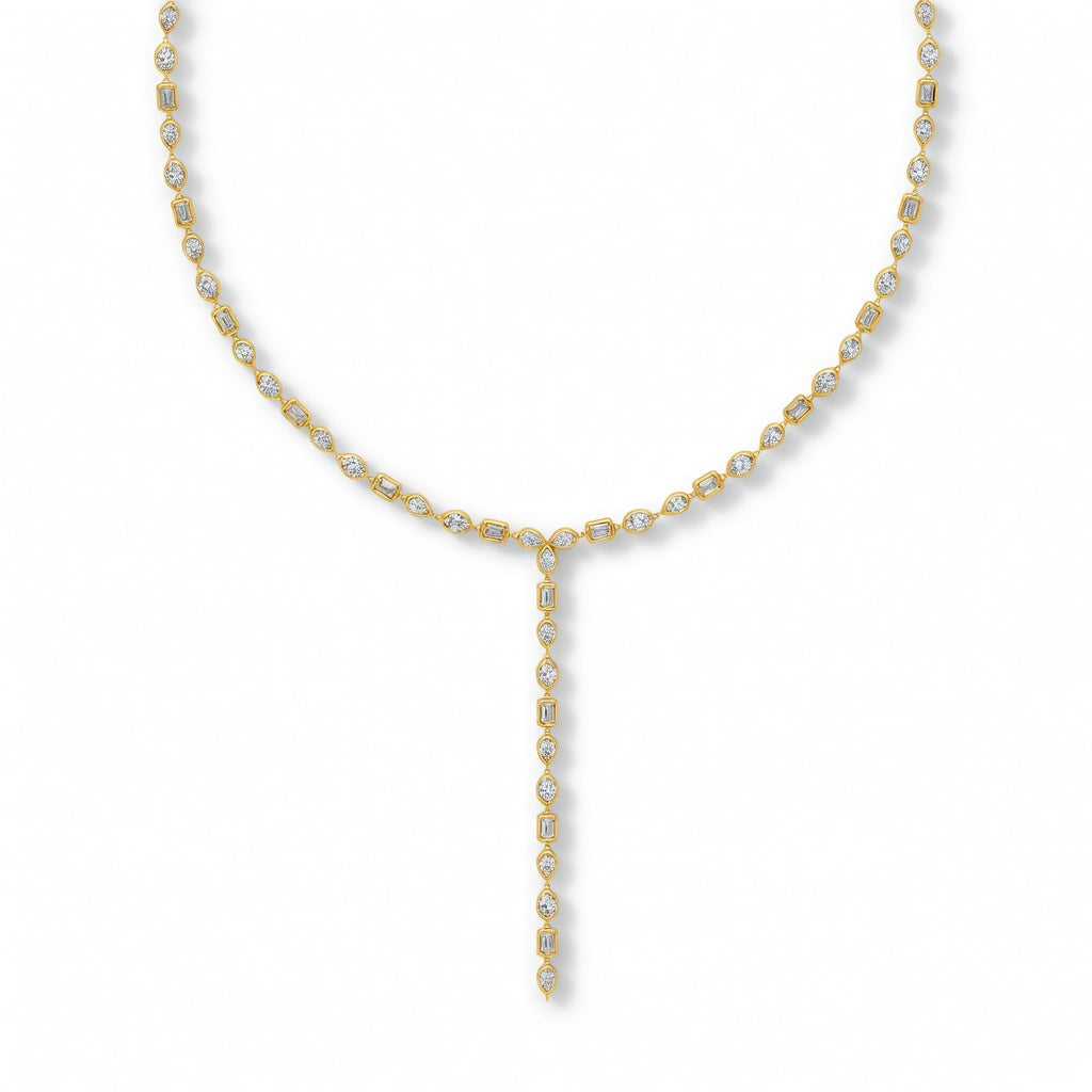 8.5 Ct Pear Oval Emerald Cut Diamond Lariat Necklace VS1 D-F White Gold 14k