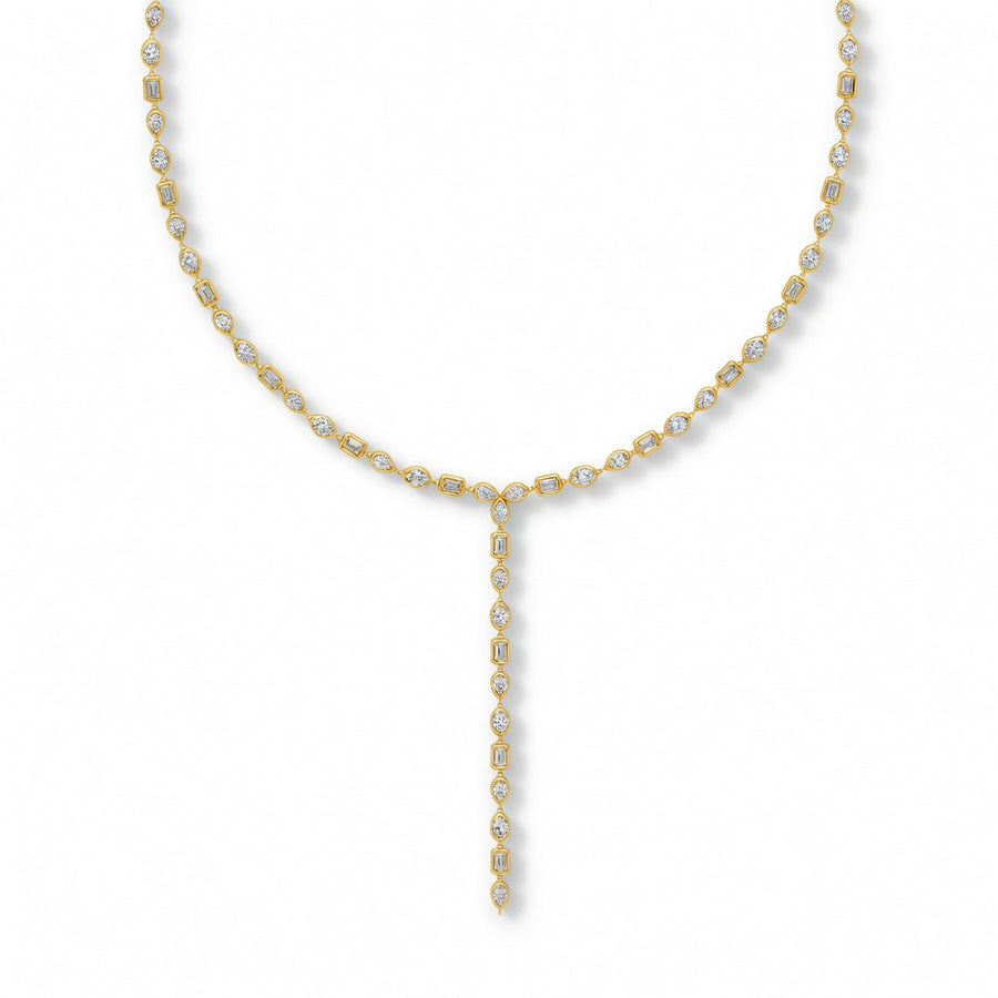 8.5 Ct Pear Oval Emerald Cut Diamond Lariat Necklace VS1 D-F White Gold 14k