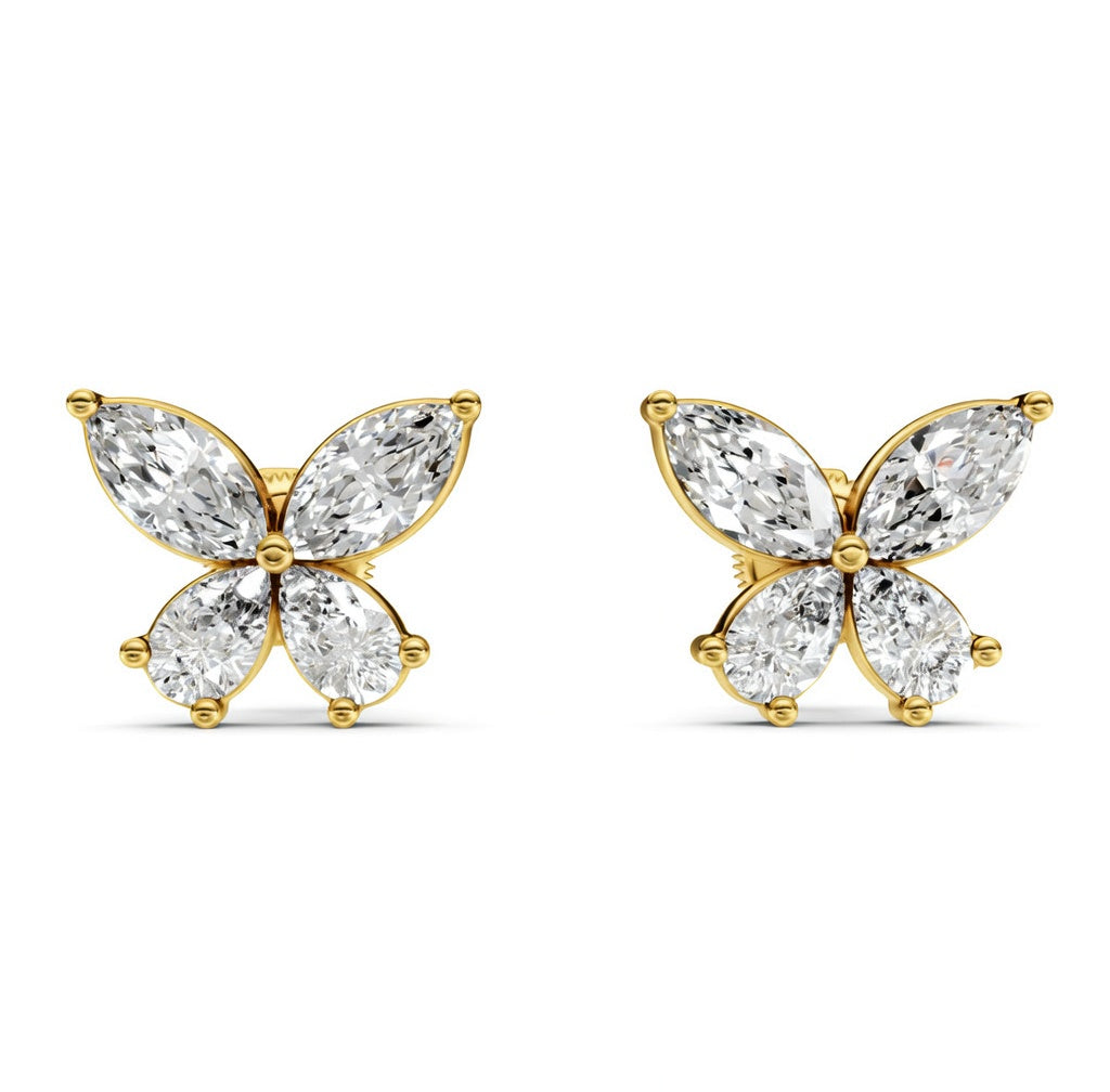 1.94 ct Marquise Pear Cut Stud Cluster Diamond Earrings VS1 D White Gold 14k