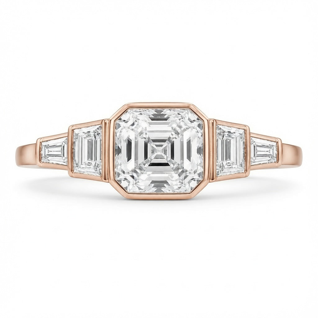 3.50 CT Asscher Cut Lab-Grown Diamond Five Stone Engagement Ring in 14K White Gold – Bezel Set Anniversary Design