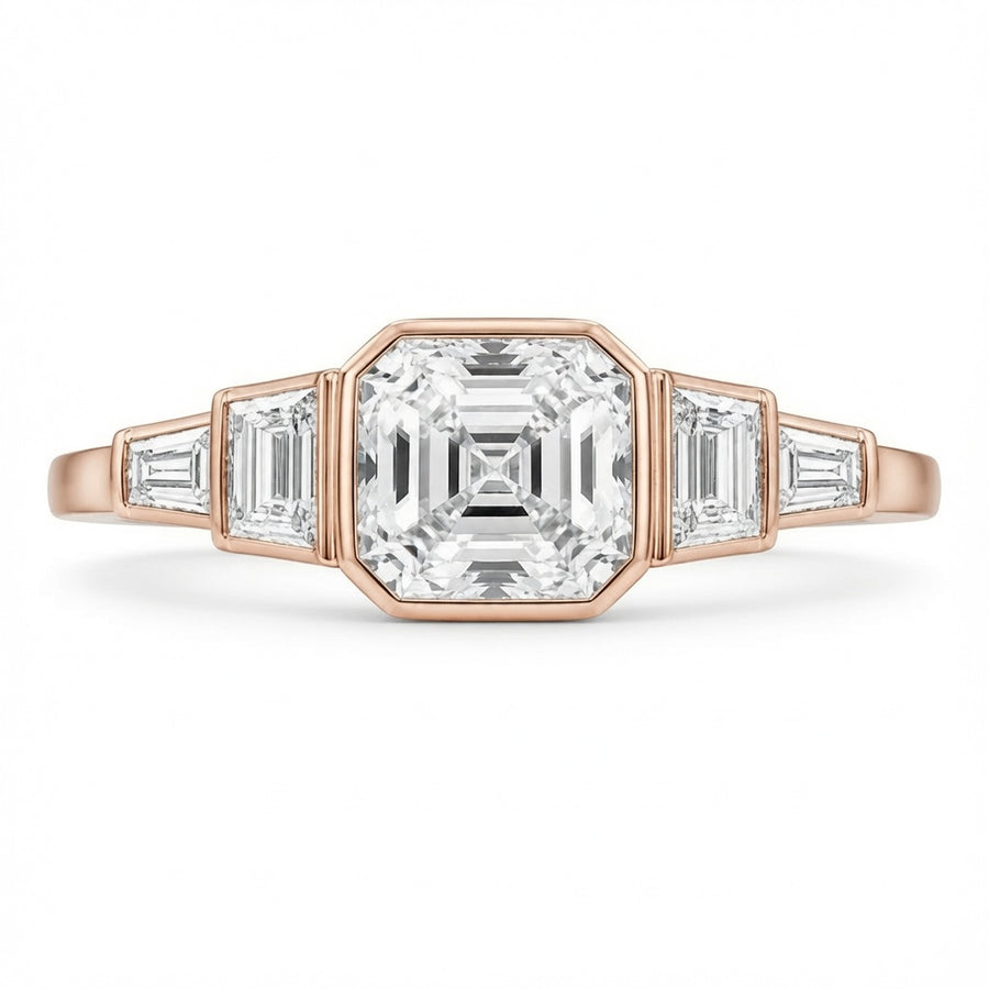 3.50 CT Asscher Cut Lab-Grown Diamond Five Stone Engagement Ring in 14K White Gold – Bezel Set Anniversary Design