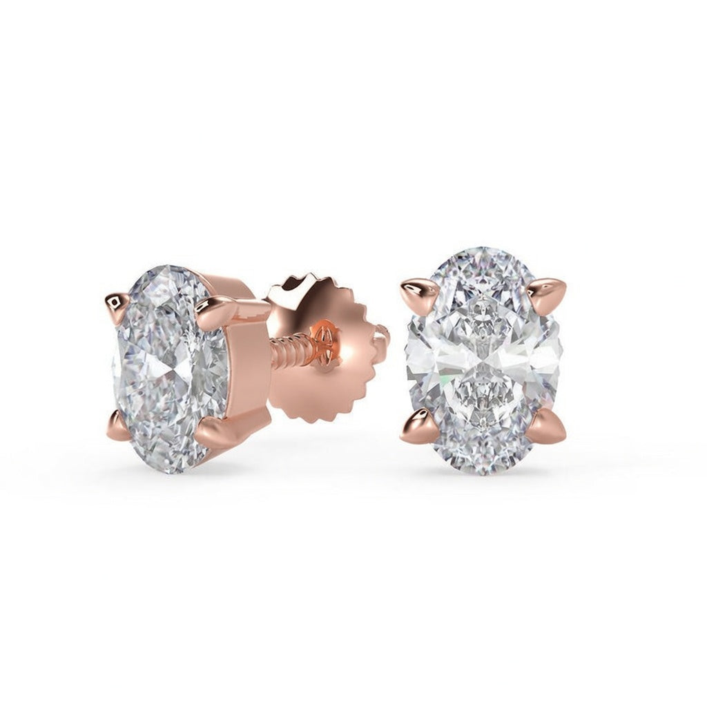 3 Ct Oval Cut Basket Stud Diamond Earrings VS1 D Screw Back 18k