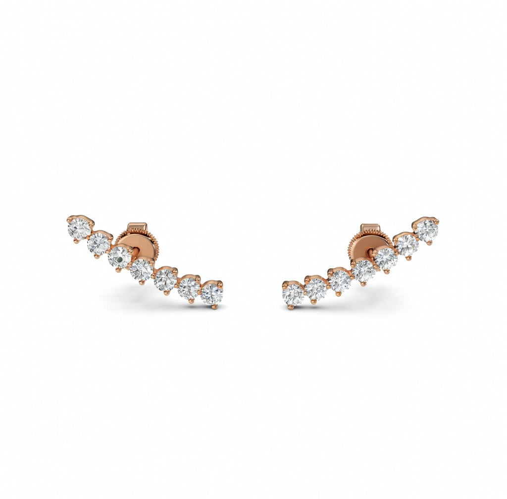 0.89 ct Round Cut Climber Prong Butterfly Diamond Earrings VS1 D White Gold 14k