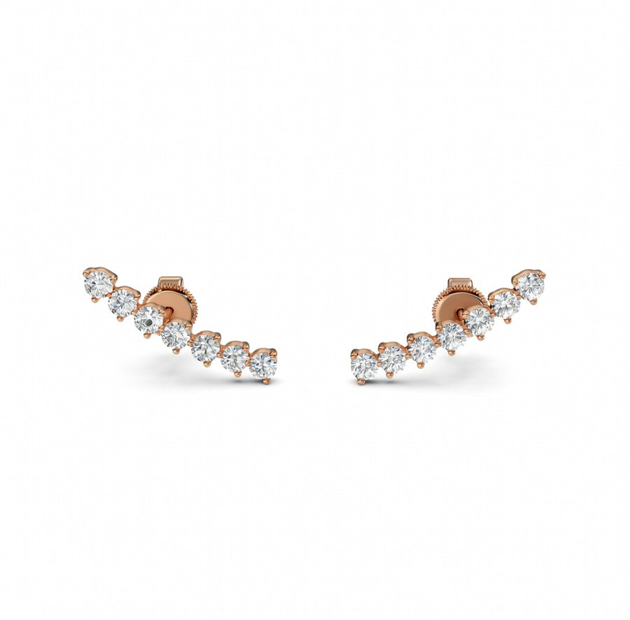 0.89 ct Round Cut Climber Prong Butterfly Diamond Earrings VS1 D White Gold 14k