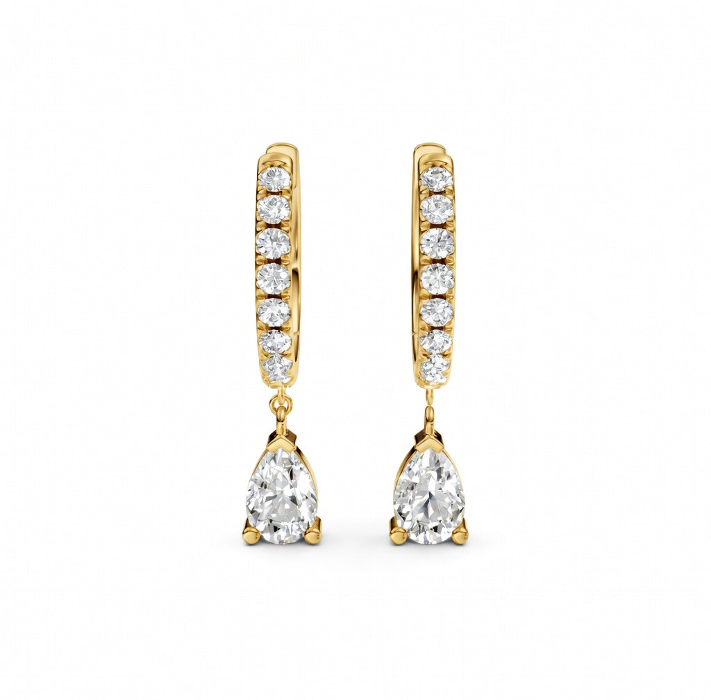 0.6 ct Pear Round Cut Dangle/Drop Flush Diamond Earrings VS1 D White Gold 14k