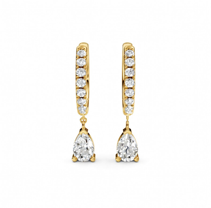 0.6 ct Pear Round Cut Dangle/Drop Flush Diamond Earrings VS1 D White Gold 14k