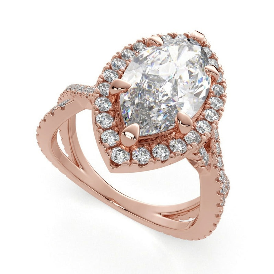 Celestina 2.35 Carat Marquise Cut Halo Pave Split Shank Engagement Ring