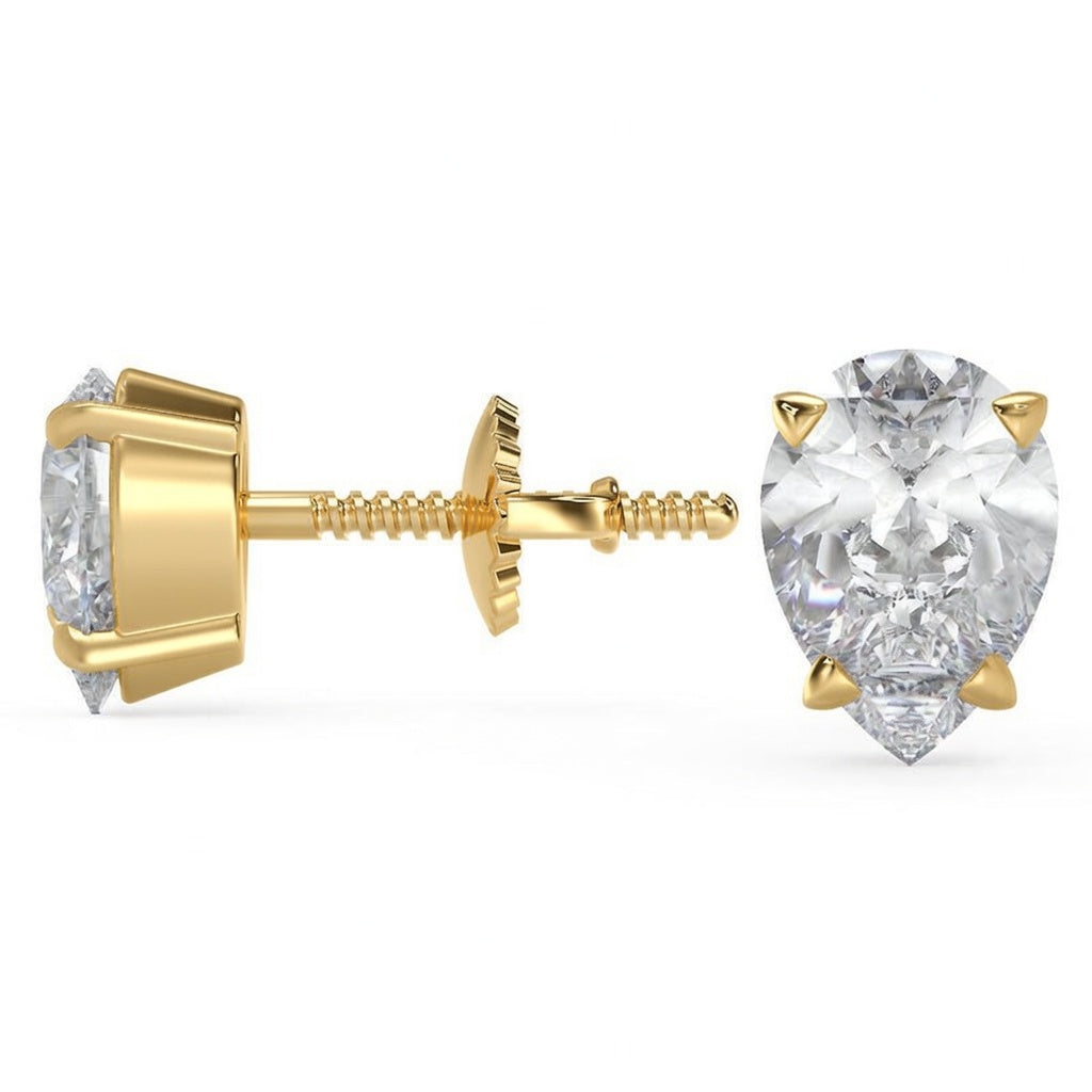 2.5 Ct Pear Cut Basket Stud Diamond Earrings VS1 D Screw Back 18k