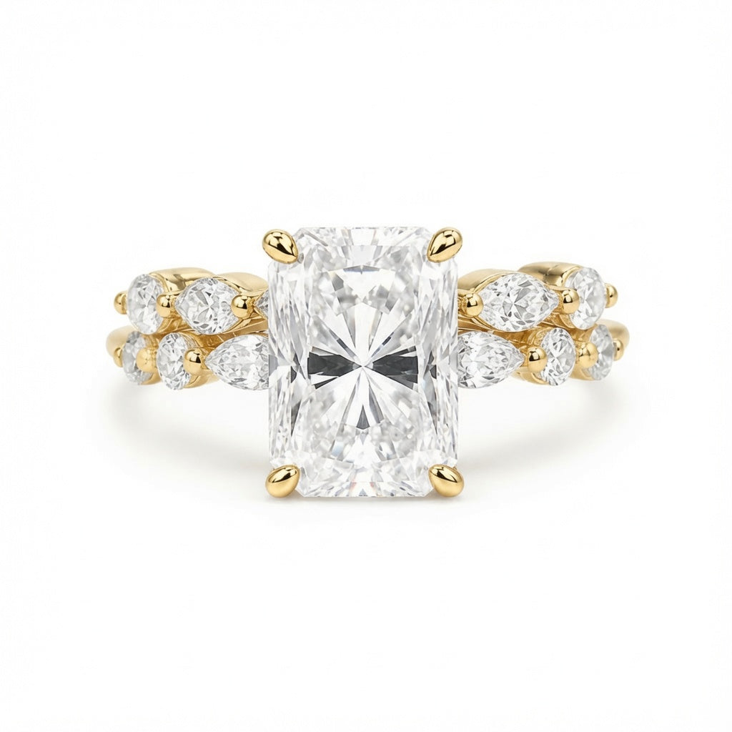 4.00 CT Radiant Cut Lab-Grown Diamond 2PCS Hidden Halo Bridal Set in 14K White Gold – Marquise Full Eternity Wedding Band Design