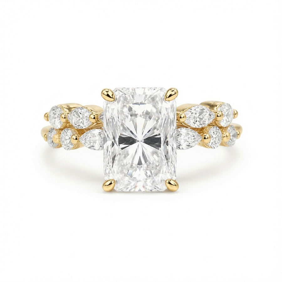 4.00 CT Radiant Cut Lab-Grown Diamond 2PCS Hidden Halo Bridal Set in 14K White Gold – Marquise Full Eternity Wedding Band Design