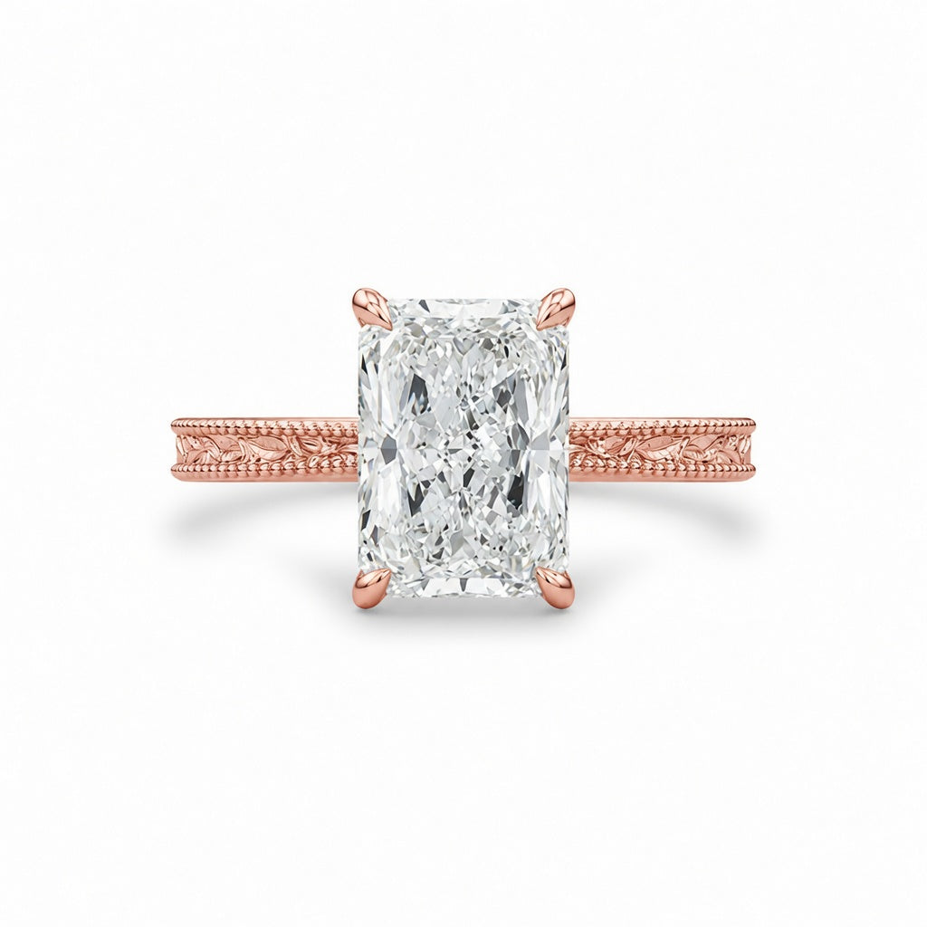 3.00 CT Radiant Lab-Grown Diamond Engagement Ring in 14K White Gold – Vintage Filigree Engraved Design
