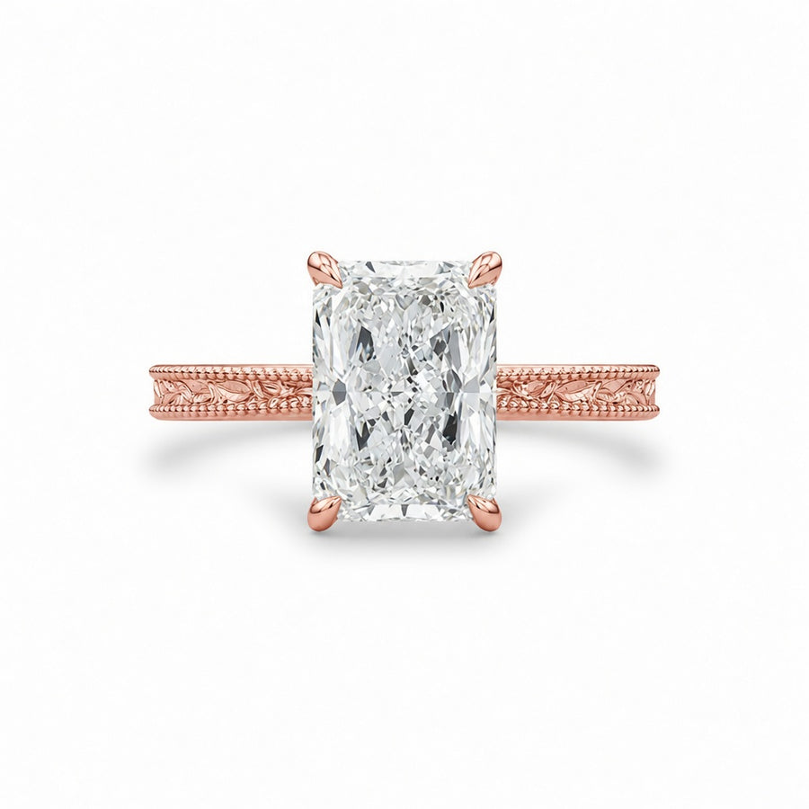 3.00 CT Radiant Lab-Grown Diamond Engagement Ring in 14K White Gold – Vintage Filigree Engraved Design
