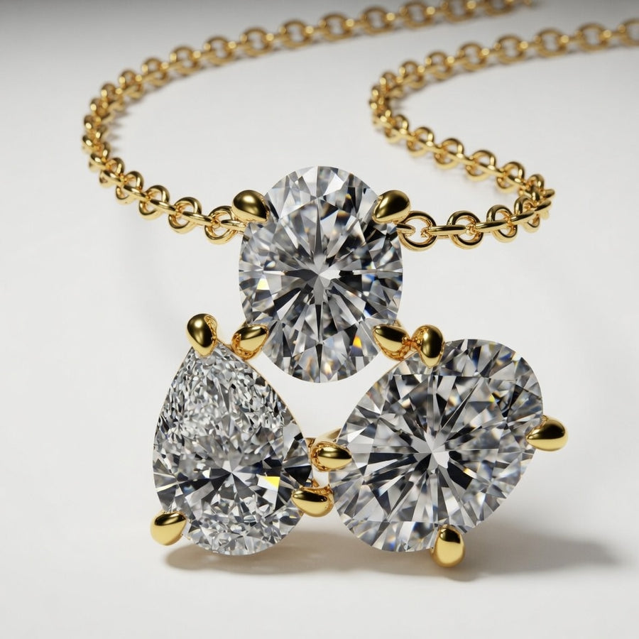 14K White Gold Oval & Pear Multi-Shape Lab-Grown Diamond Pendant (1.25 CTW – D–F / VS1–VS2)
