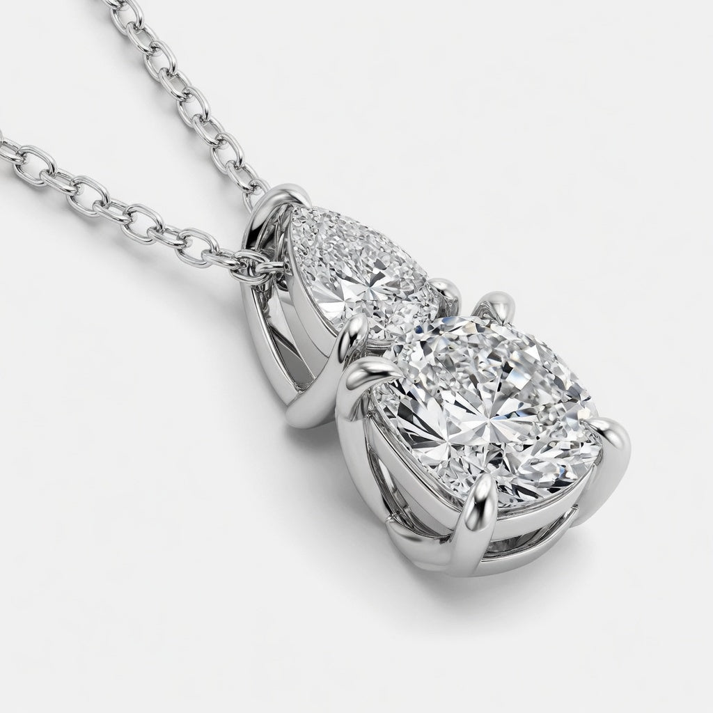1.00 CTW Toi Et Moi Cushion and Pear Lab-Grown Diamond Pendant with Adjustable Chain (D–F / VS1–VS2)