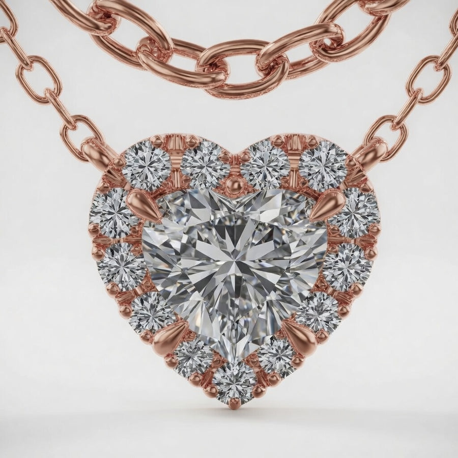 1.00 CTW Heart Lab-Grown Diamond Halo Pendant (D–F / VS1–VS2)