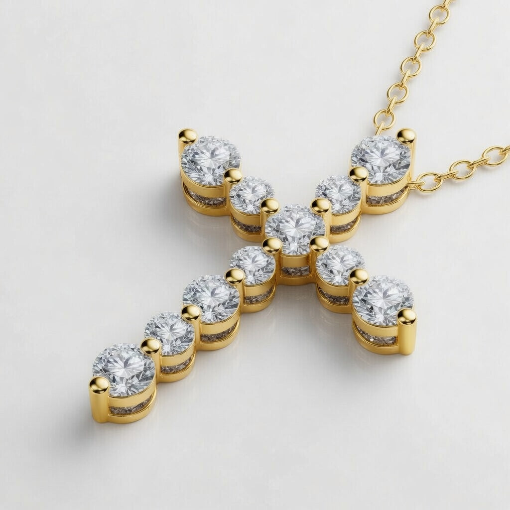 14K White Gold Floating Cross Lab-Grown Diamond Pendant (1.20 CTW – D–F / VS1–VS2)