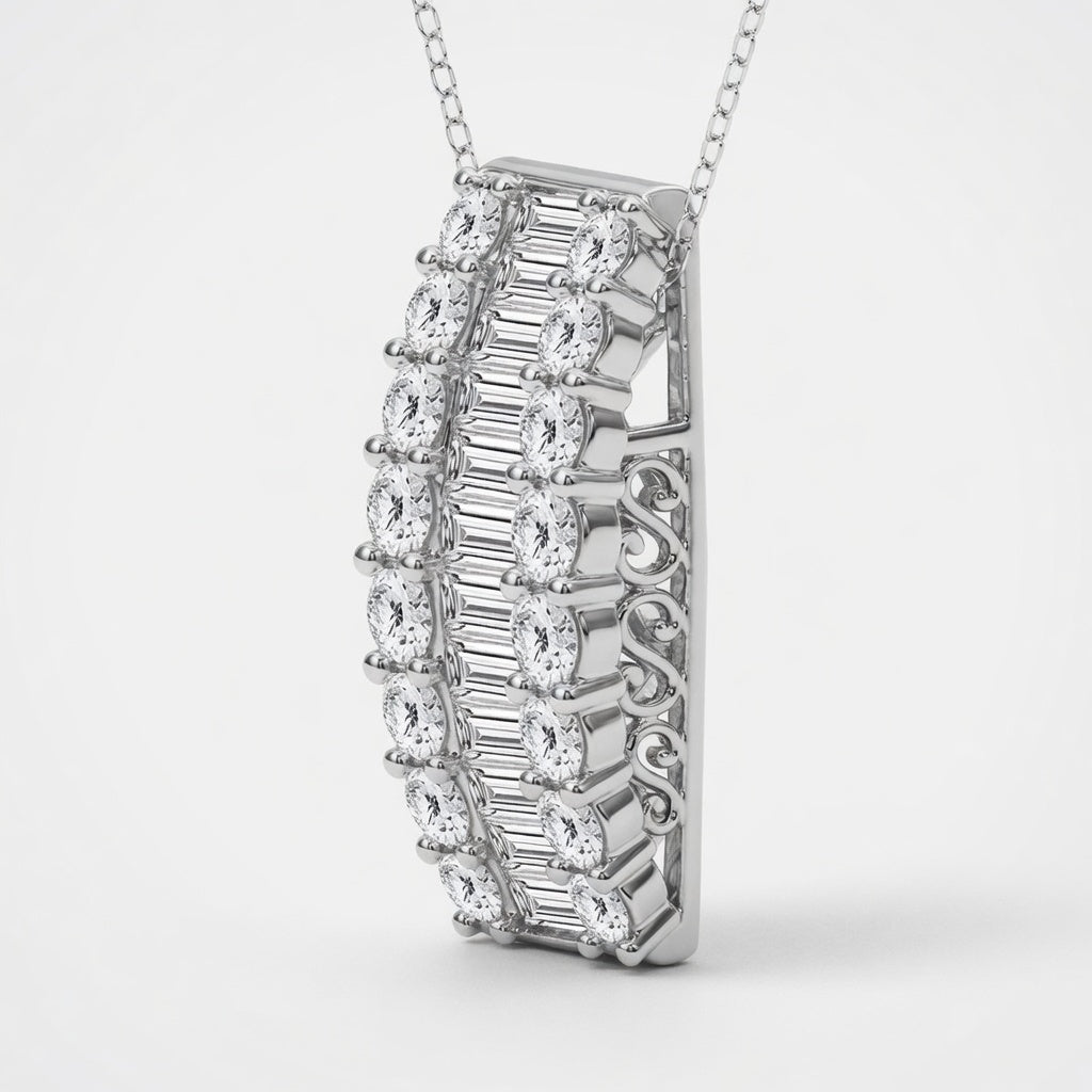 3.00 CTW Baguette and Round Lab-Grown Diamond Pendant with Adjustable Chain (D–F / VS1–VS2)