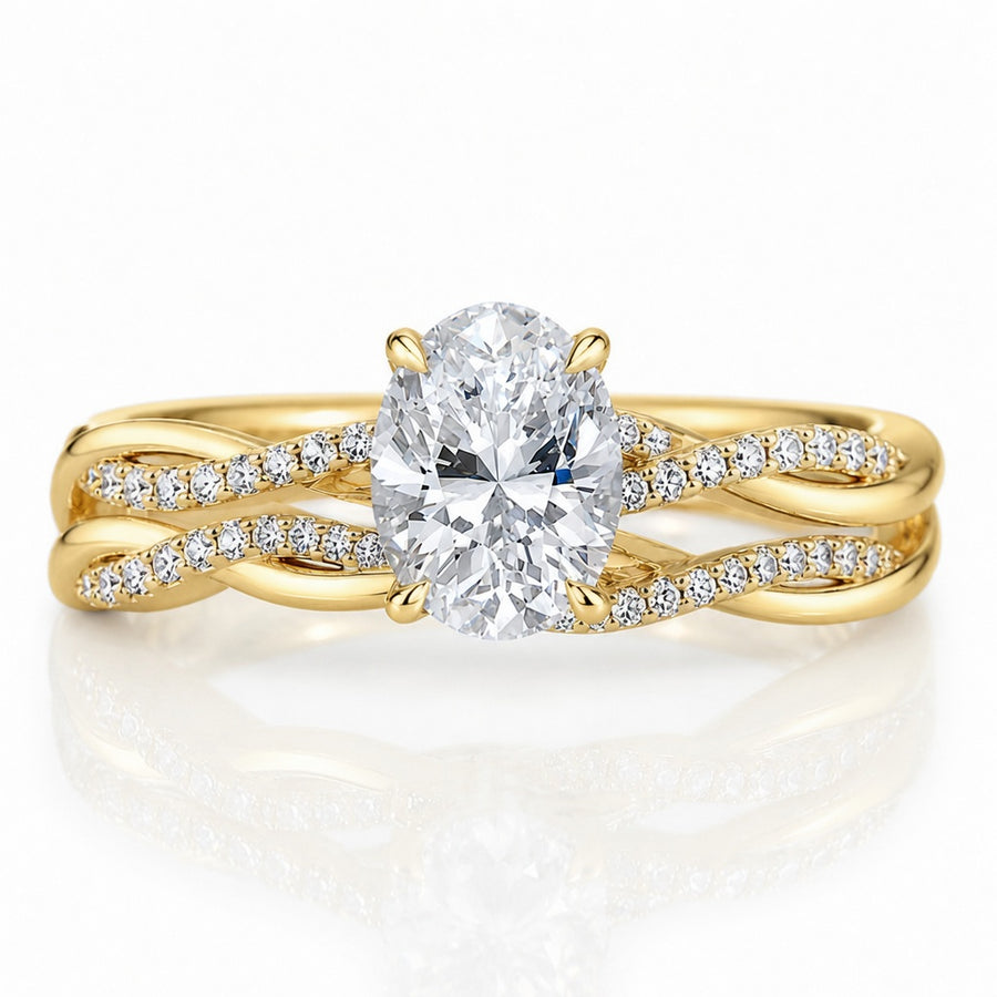 2.50 CT Petite Twisted Vine Lab-Grown Diamond 2PCS Bridal Set in 14K White Gold – Nature Inspired Matching Wedding Ring Design