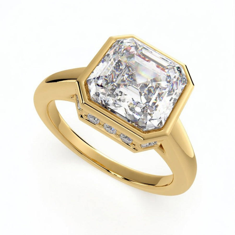 Xenia 4.15 Carat Emerald Cut Halo Pave Solitaire Engagement Ring