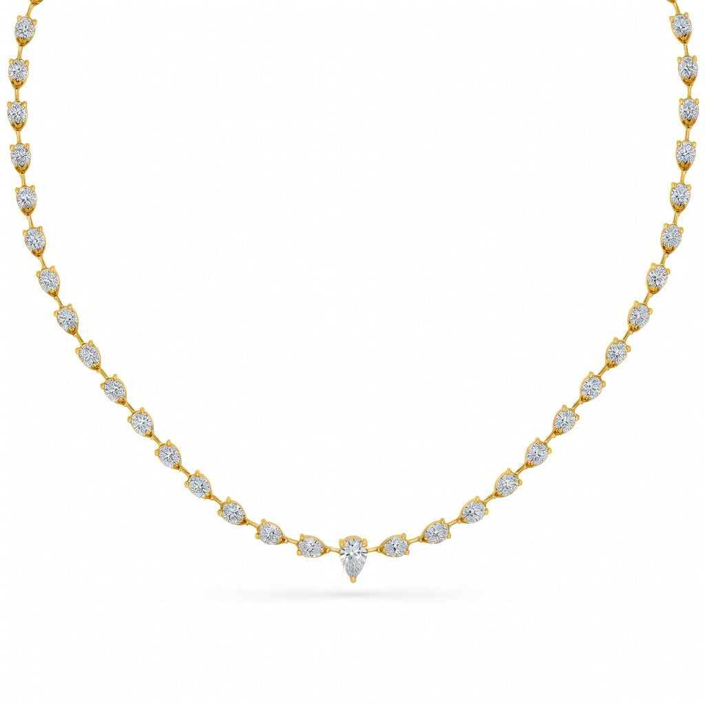 16.8 Ct Pear Cut Diamond Tennis Necklace VS1 D-F White Gold 14k
