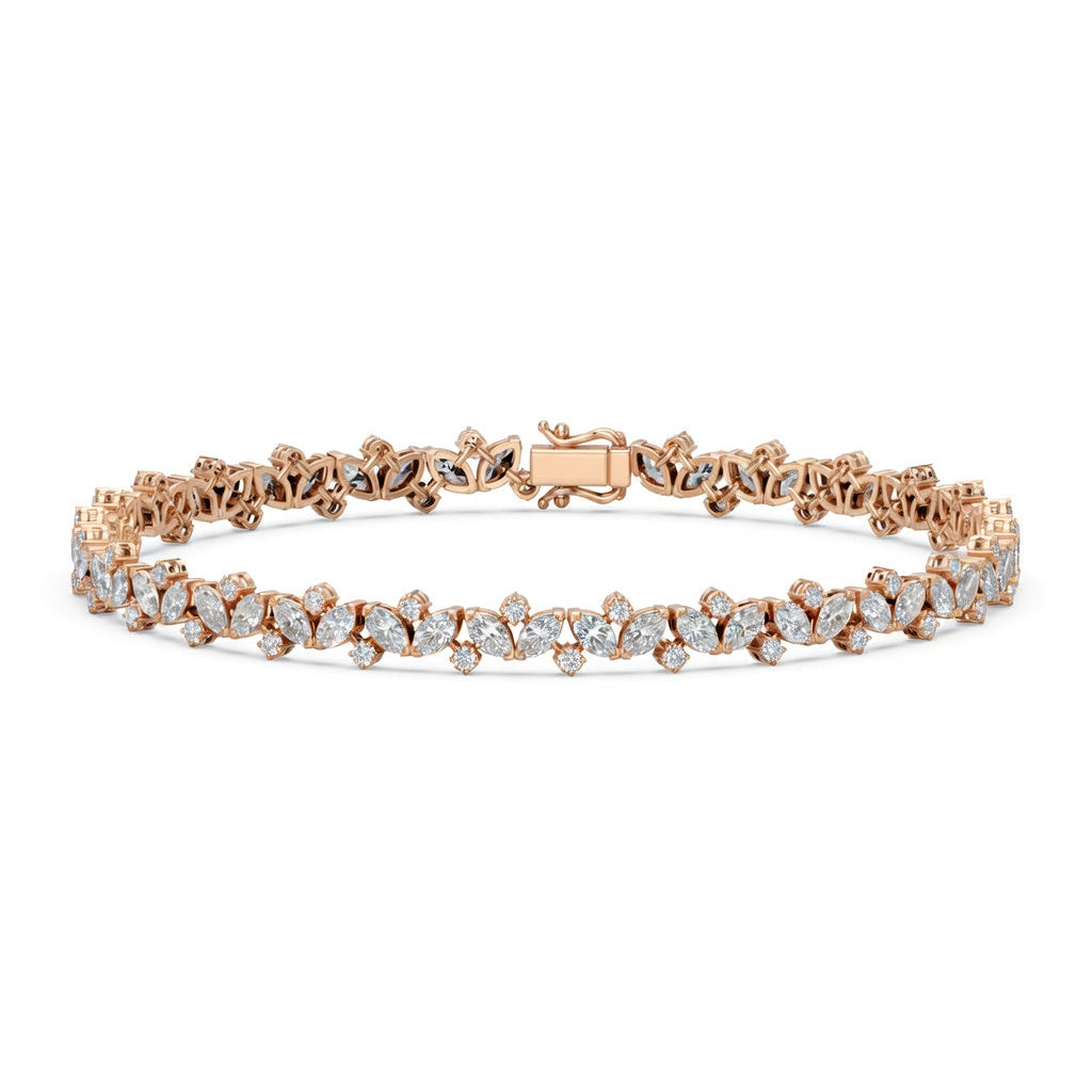4.45 Carat Marquise Cut Diamond Tennis Bracelet VS1 D F White Gold 14k