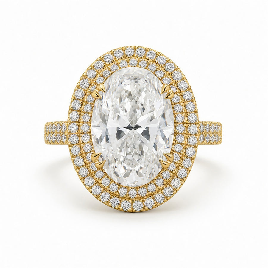 6.00 CT Oval Cut Lab-Grown Diamond Double Halo Engagement Ring in 14K White Gold – Antique Inspired Solitaire Design