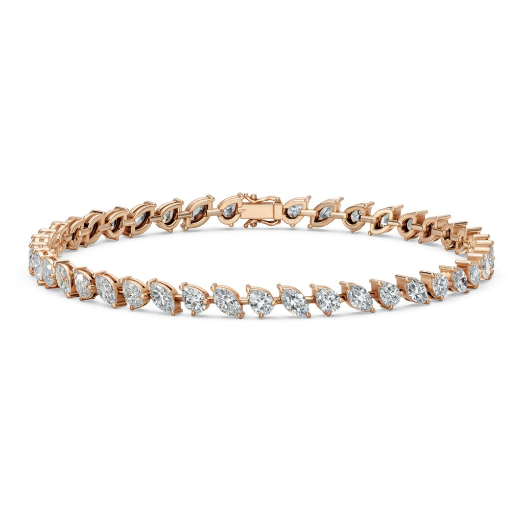 6.03 Carat Pear Cut Diamond Tennis Bracelet VS1 D F White Gold 14k