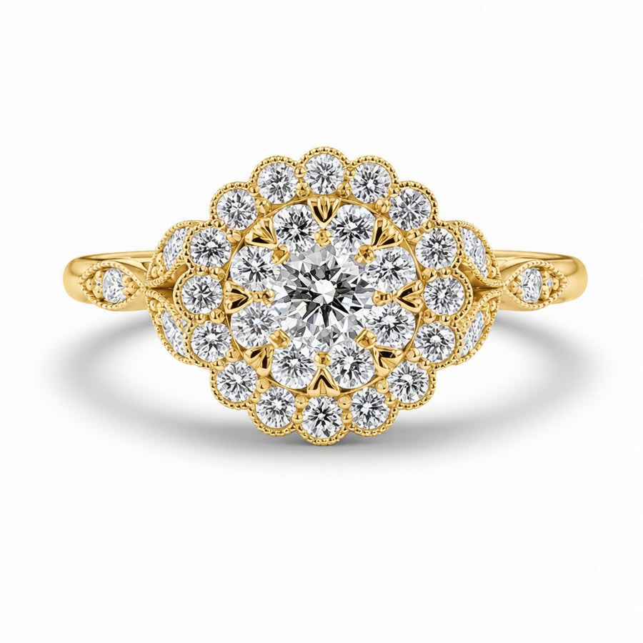 2.00 CT Round Cut Lab-Grown Diamond Double Halo Engagement Ring in 14K White Gold – Handmade Bridal Design