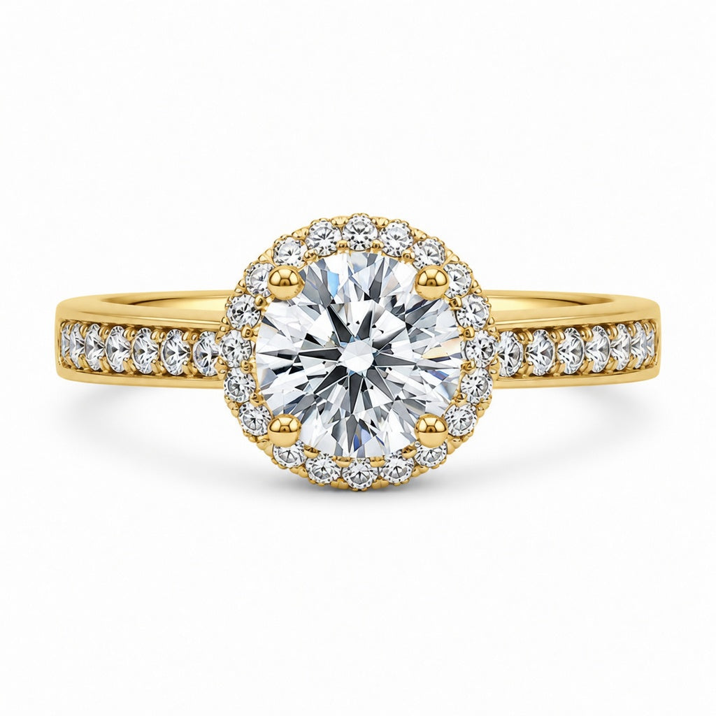 1.00 CT Round Cut Lab-Grown Diamond Double Halo Engagement Ring in 14K White Gold