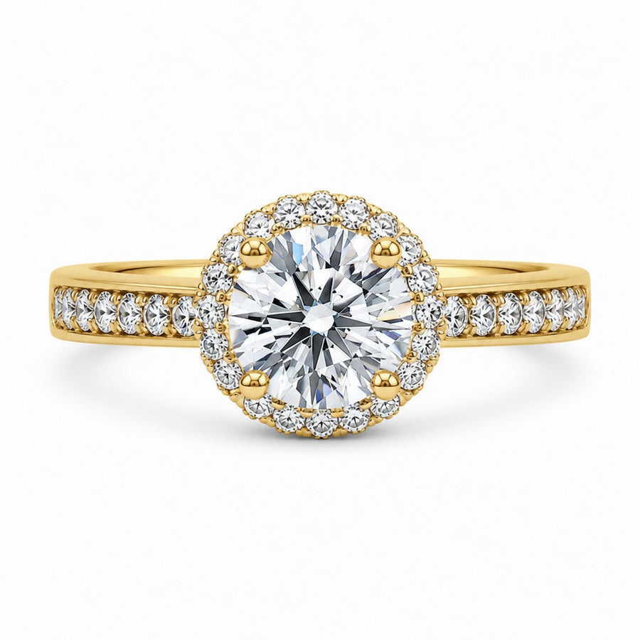 1.00 CT Round Cut Lab-Grown Diamond Double Halo Engagement Ring in 14K White Gold