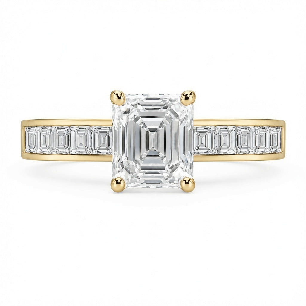 1.50 CT Asscher Cut Lab-Grown Diamond Engagement Ring 14K White Gold Channel Set Wedding Ring