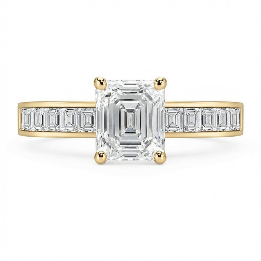 1.50 CT Asscher Cut Lab-Grown Diamond Engagement Ring 14K White Gold Channel Set Wedding Ring