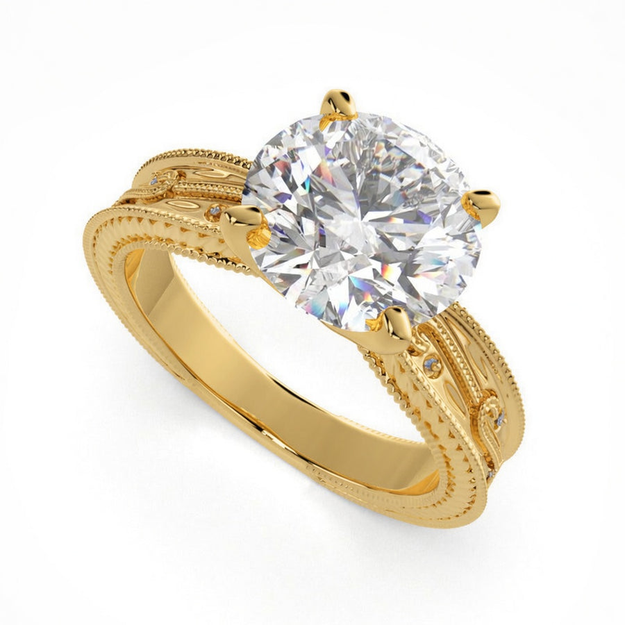 Sabrina 2 Carat Round Cut Solitaire Hand Engraved Milgrain Engagement Ring